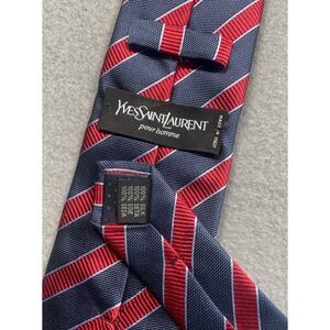 Yves Saint Laurent Tie Blue Red Striped Silk Made in Italy Pour Homme EUC